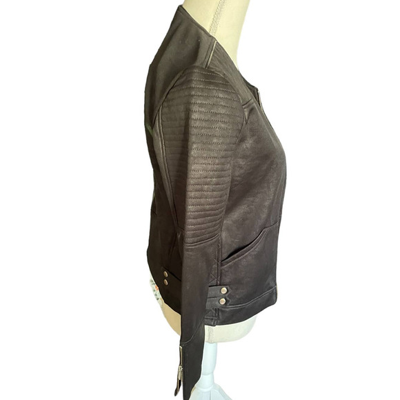 NWT The Kooples Sport Womens Full Zip Leather Jacket Long Sleeve Size S Black - Picture 4 of 7